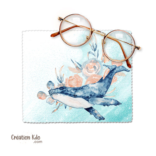 Essuie-lunettes baleine marine floral en tissu Microfibre chiffonnette nettoyante chiffon écran