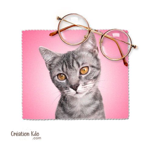 chiffon à lunettes chat chiffonnette chaton gris tigré essuie lunette lingette chamoisine