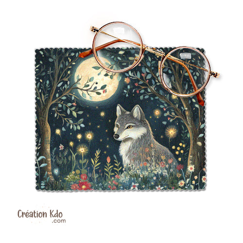 chiffonnette microfibre essuie lunette nettoyante motif loup lingette tissu écrans téléphone