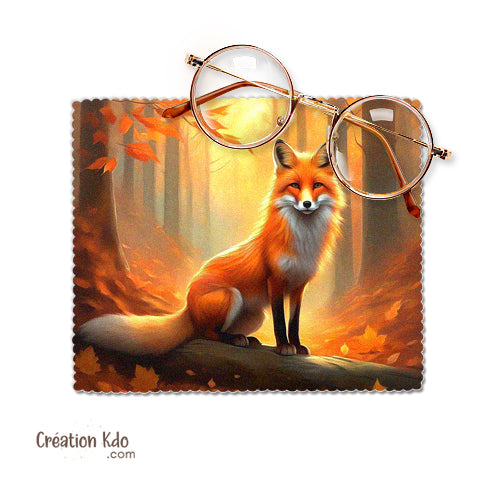 chiffonnette microfibre essuie lunette nettoyante motif renard roux automne cadeau idée