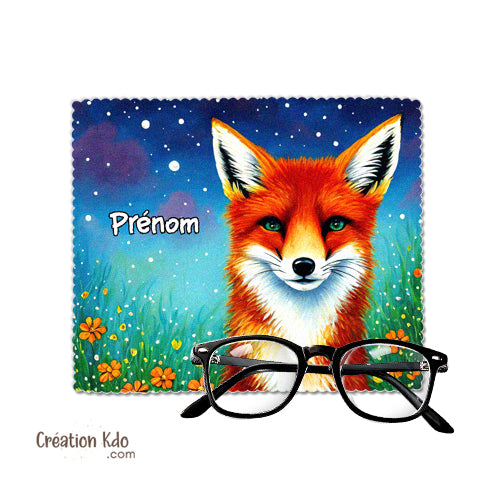 chiffonnette personnalisée renard roux lingette microfibre essuie lunette nettoyante motif renardeau