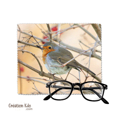 essuie lunette oiseau rouge-gorge photo chiffon à lunettes chiffonnette chamoisine microfibre