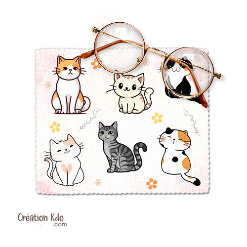 essui lunette personnalisé chat chibi microfibre cadeau chiffonnette écran