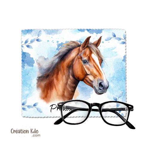 essui lunette personnalisé cheval microfibre chevaux cadeau chiffonnette écran plaque de box