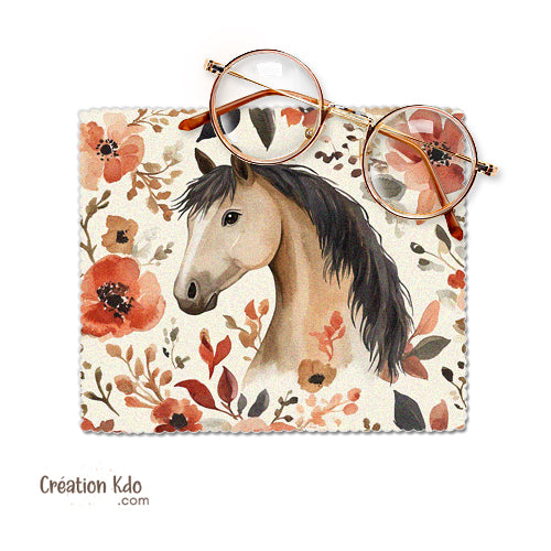essui lunette personnalisé cheval microfibre chevaux cadeau chiffonnette écran