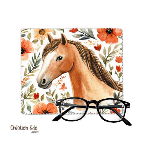 essui lunette personnalisé cheval microfibre chevaux cadeau chiffonnette écran