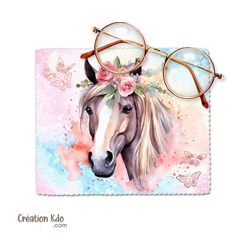 essui lunette personnalisé cheval microfibre chevaux cadeau chiffonnette écran