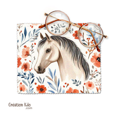 essui lunette personnalisé cheval microfibre chevaux cadeau chiffonnette écran