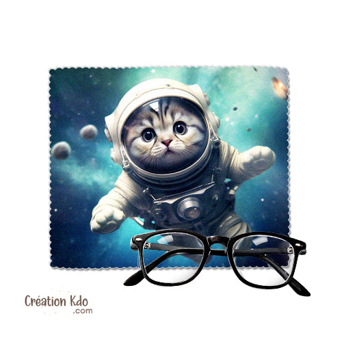 essui lunette personnalisé chat astronaute microfibre chiffonnette écran