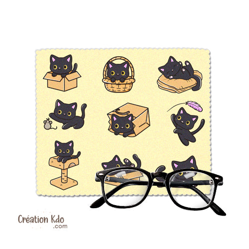 essui lunette personnalisé chat noir microfibre chiffonnette écran