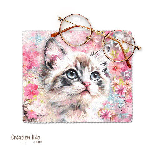 essui lunette personnalisé chat vintage rose chaton microfibre chiffonnette écran