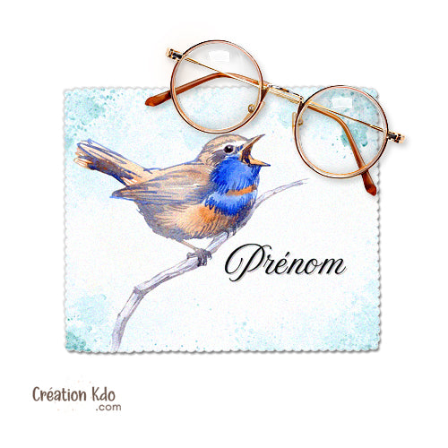 essuie lunette chiffonnette microfibre écran motif oiseau gorge bleue miroir
