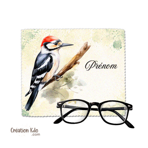 essuie lunette chiffonnette microfibre écran motif oiseau pic épeichette