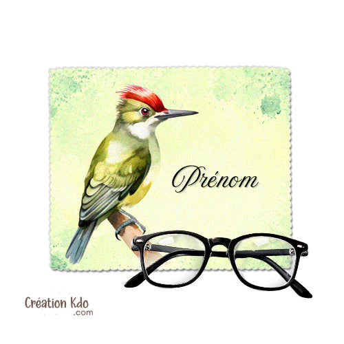 essuie lunette chiffonnette microfibre écran motif oiseau pic vert chamoisine