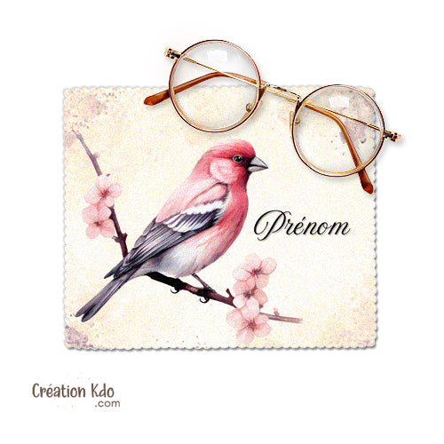 essuie lunette chiffonnette microfibre écran motif oiseau roselin cramoisi