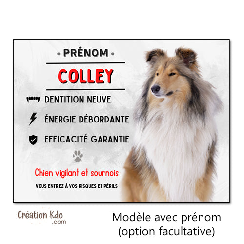 plaque humour chien colley panneau monte la garde pancarte