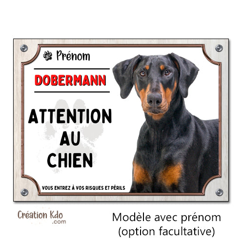Plaque Dobermann Attention au chien pelage noir et feu panneau portail