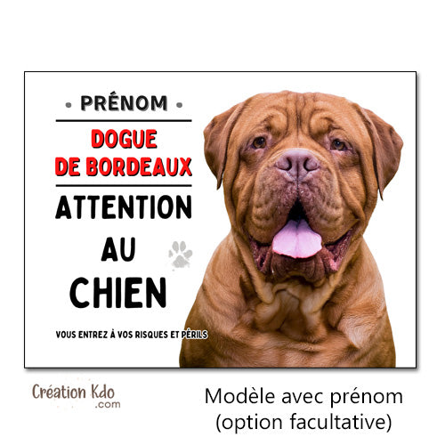 Plaque Dogue de Bordeaux Panneau attention au chien