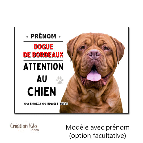 Plaque Dogue de Bordeaux Panneau attention au chien je monte la garde