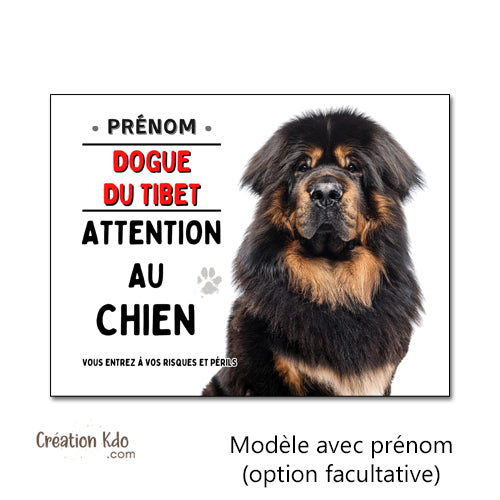 Plaque Dogue du Tibet Attention au chien Panneau portail à personnaliser