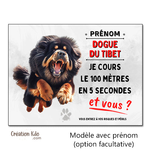 plaque chien personnalisée dogue du tibet panneau monte la garde portail
