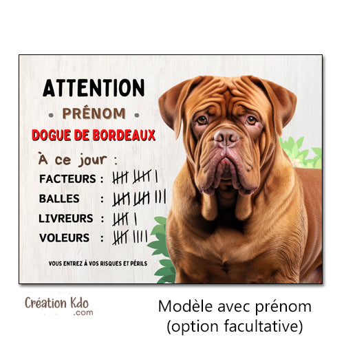 plaque dogue de bordeaux panneau je monte la garde pancarte chien humour personnalisé