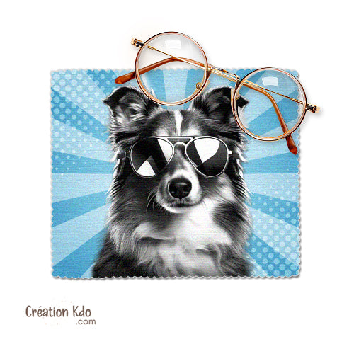 Essuie-lunette humour Berger des Shetland Chiffonnette microfibre, couleur bleu