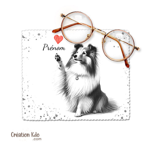 Essuie-lunette dessin Berger des Shetland attrape le coeur Chiffonnette microfibre avec prénom