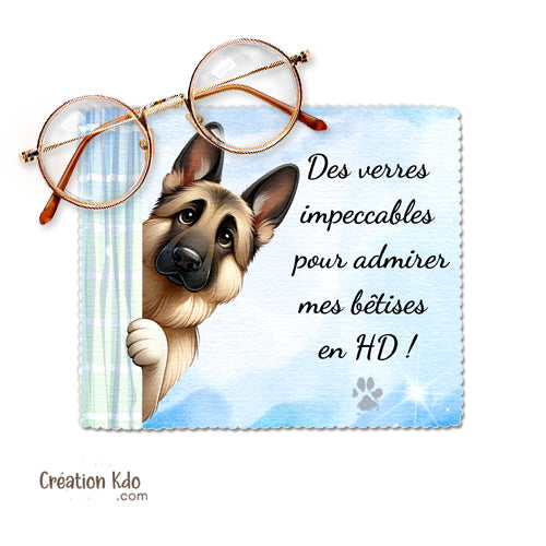 Essuie-lunette Berger Allemand Chiffonnette microfibre humour admirer mes bêtises en HD