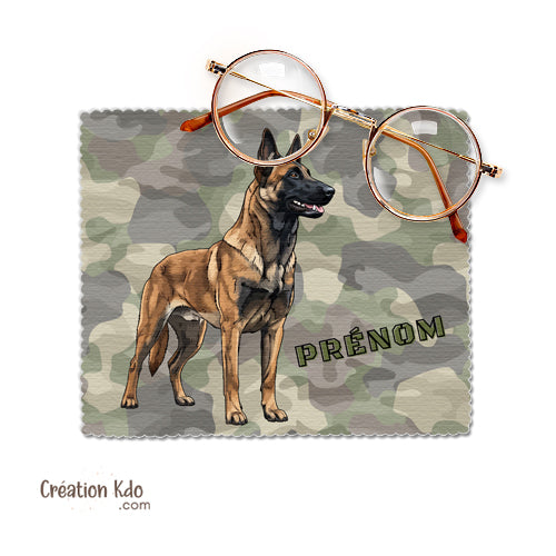 essuie lunette malinois chiffonnette personnalisé prénom chien accessoire tactique camouflage