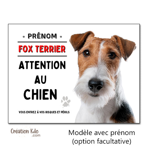 Plaque Attention au chien Fox Terrier Panneau de portail