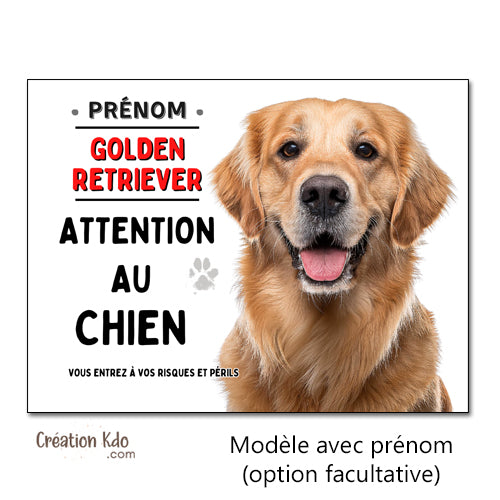 Plaque Attention au chien Golden Retriever Panneau de portail