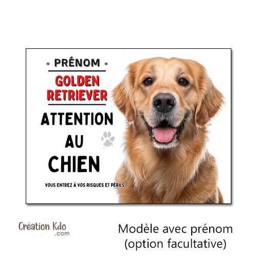 Plaque Attention au chien Golden Retriever Panneau de portail personnalisé