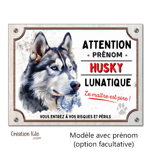 Plaque tête Husky chien lunatique panneau portail humour