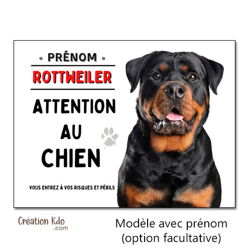 Plaque Rottweiler Attention au chien Panneau classique portail