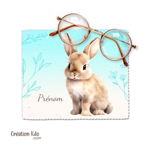 Essuie-Lunettes Lapin Nain Aquarelle Personnalisable avec Prénom - Chiffonnette Microfibre NAC - Idée Cadeau Rongeur