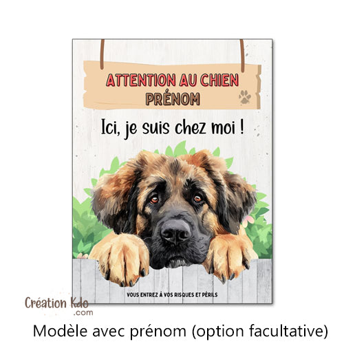 Panneau leonberg plaque attention au chien à personnaliser
