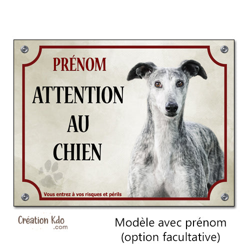 Plaque Attention au chien Lévrier Espagnol Galgo Panneau de portail