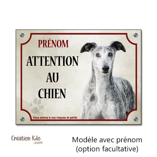 Plaque Attention au chien Lévrier Espagnol Galgo Panneau de portail personnalisé