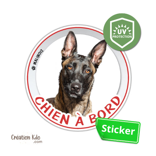 sticker malinois chien à bord photo autocollant voiture rond