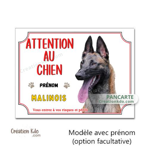 Plaque Malinois "Attention au chien" panneau de berger Belge portail je monte la garde
