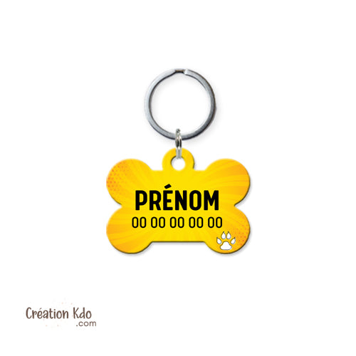 médaille jaune chien prénom médaillon pendentif animal motif mixte