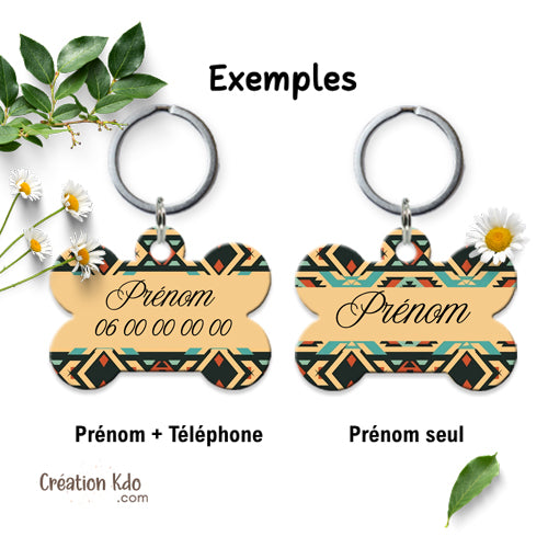 médaille chien coordonnées identification animal médaillon os pendentif bohême