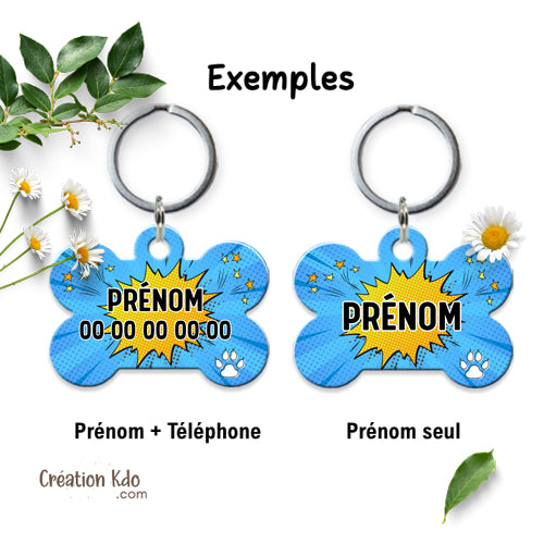 médaille chien prénom médaillon pendentif animal motif cartoon comics
