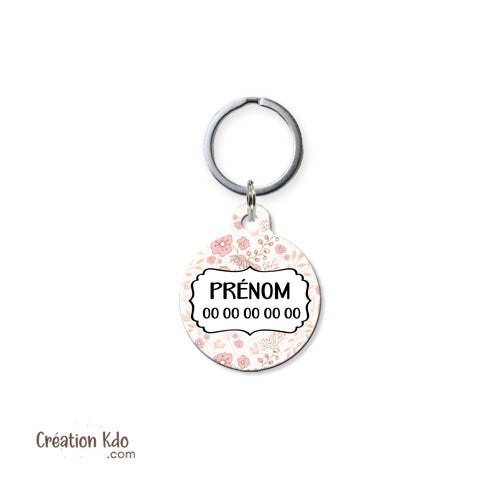 médaille ronde floral pour chien et chat personnalisées prénom