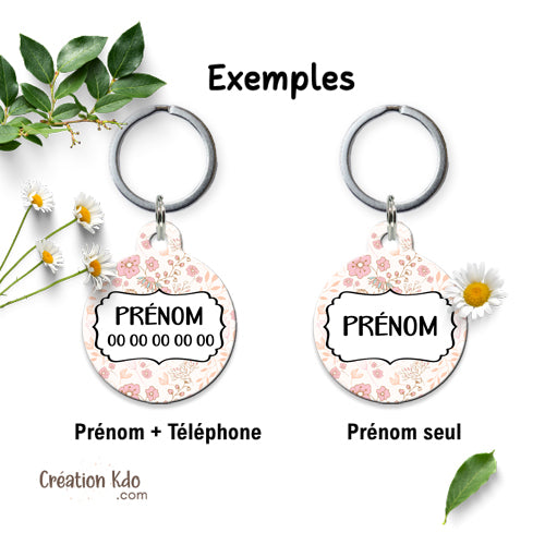 médaille ronde floral pour chien et chat personnalisées prénom