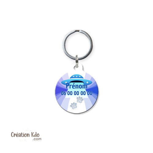 médaille ronde humour ufo ovni chien ou chat à personnaliser