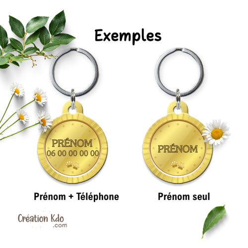 médaille ronde jaune chien ou chat à personnaliser