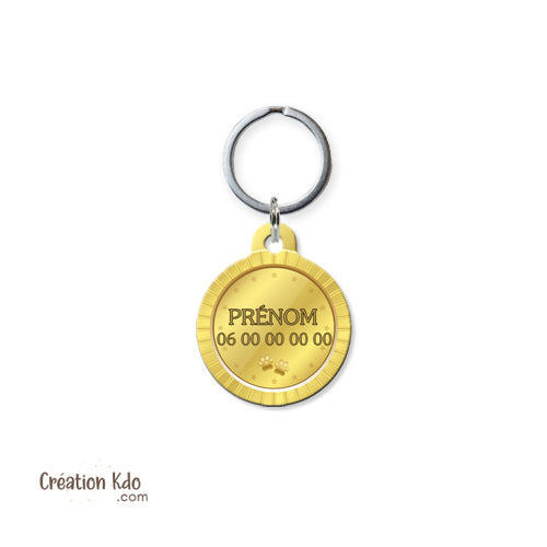 médaille ronde jaune chien ou chat à personnaliser