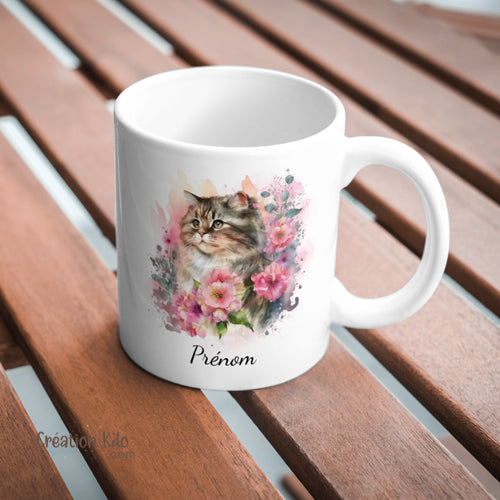mug chat Persan personnalisé prénom tasse cadeau printemps fleurs